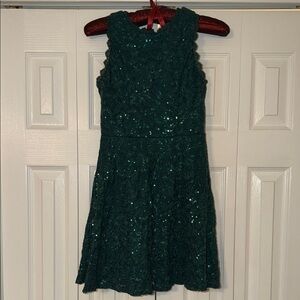 by & by Dark Green Sequin Lace Formal Dress for Girls